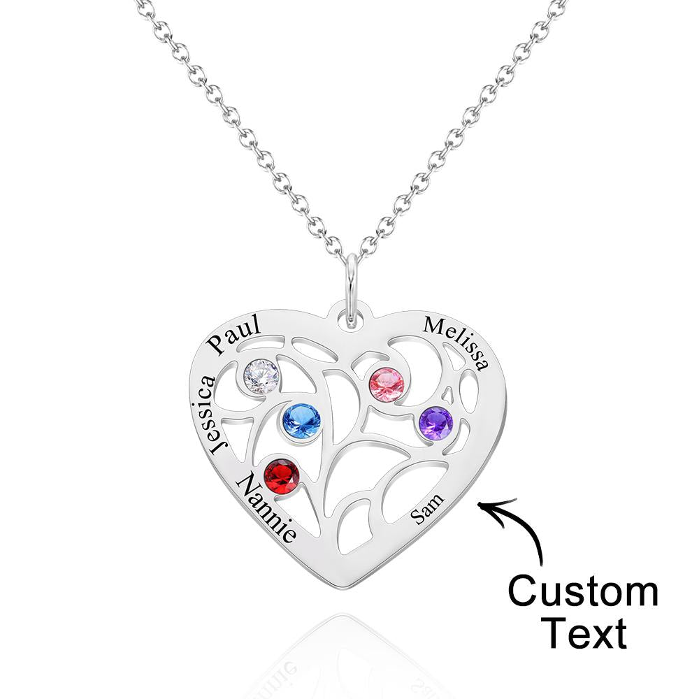 Our Family - Personalized Family Name Heart Pendant Necklace with Birthstone