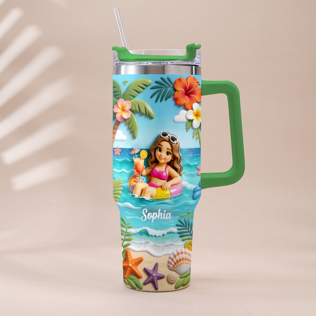 Any Photo Summer Vibes - Personalized Sea Lover Tumbler With Plush Charm