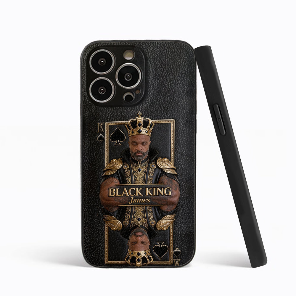 Black King - Personalized African American 3D Embossed Leather Phone Case