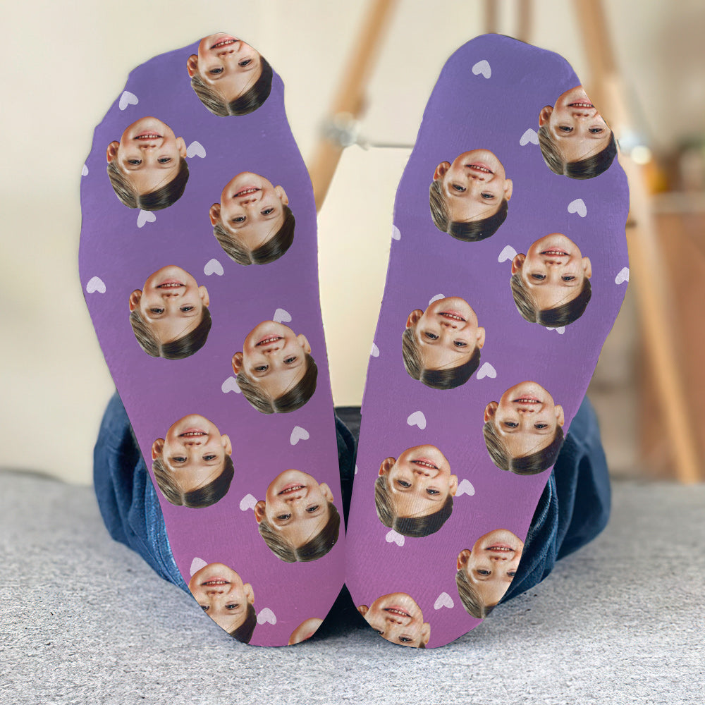 Custom Face Purple Pattern - Personalized Kid Socks