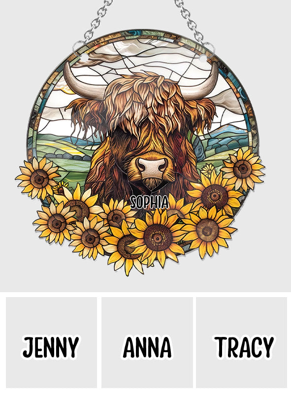 Baby Cow Sunflower - Personalized Window Hanging Suncatcher Ornament