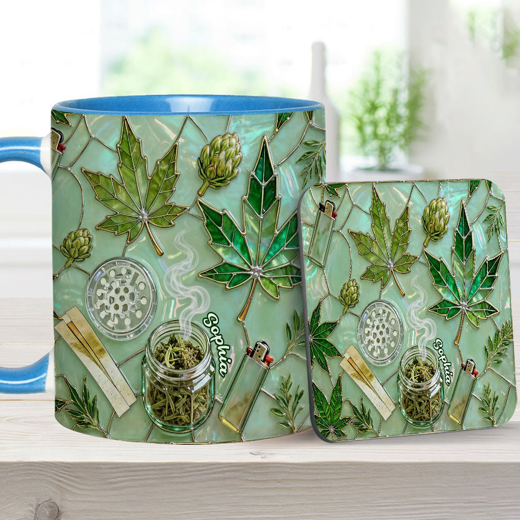 Green Magic Leaf - Personalized Weed Accent Mug & Coaster