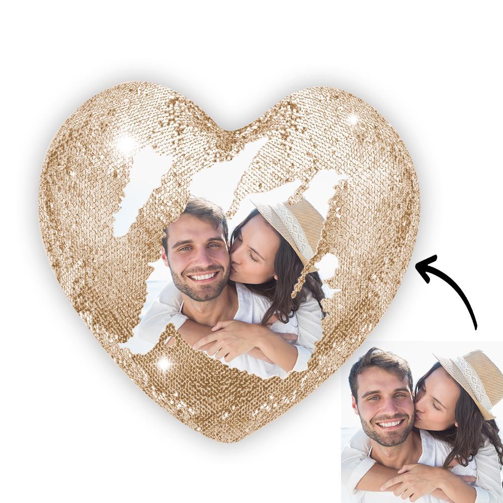 Any Photo - Personalized Couple Heart Magic Sequin Pillow