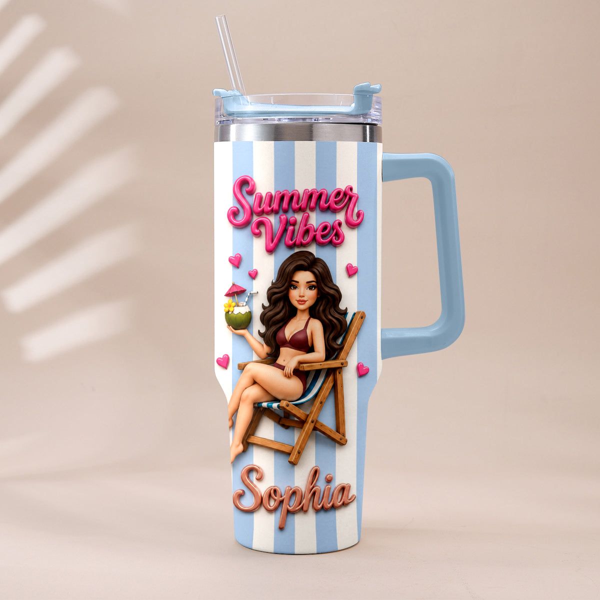 Beach Lovin' Girl - Personalized Sea Lover Tumbler With Plush Charm