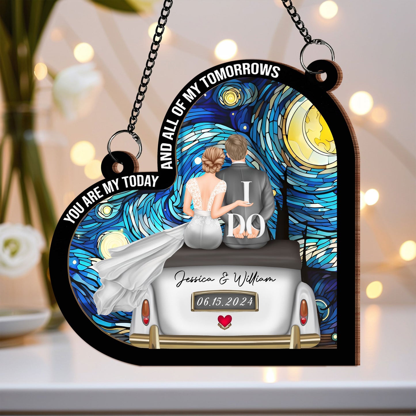 Romantic Wedding Keepsake - "You Are My Today and All of My Tomorrows" Layered Wooden and Acrylic Ornament, Perfect for Newlyweds