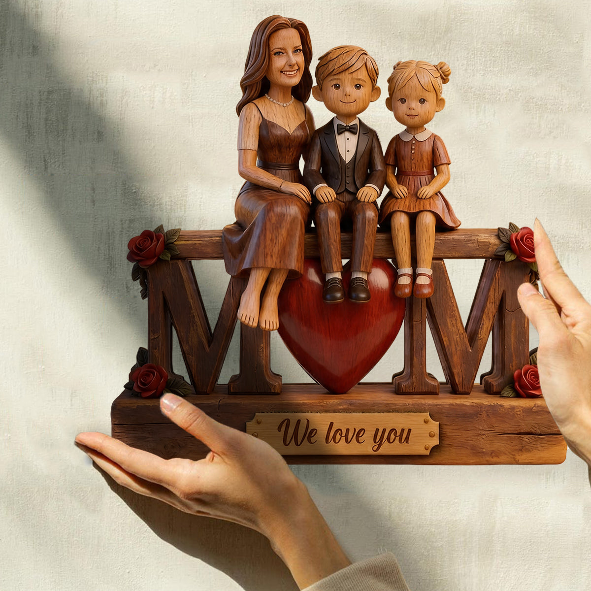 I Love You Mom - Personalized Mother Custom Shaped Wood Plaque