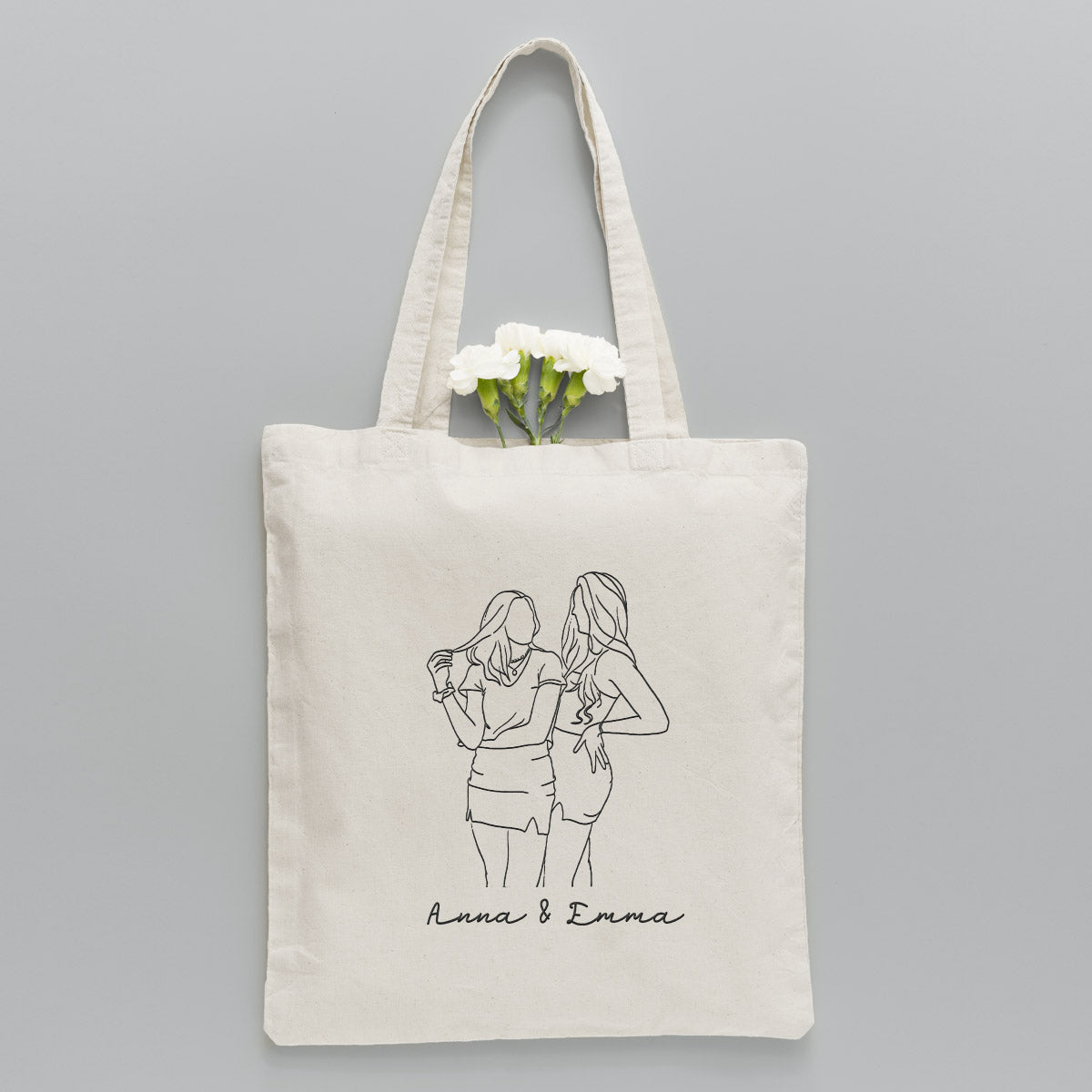 Custom Photo Line Art - Personalized Daughter Embroidered Tote Bag