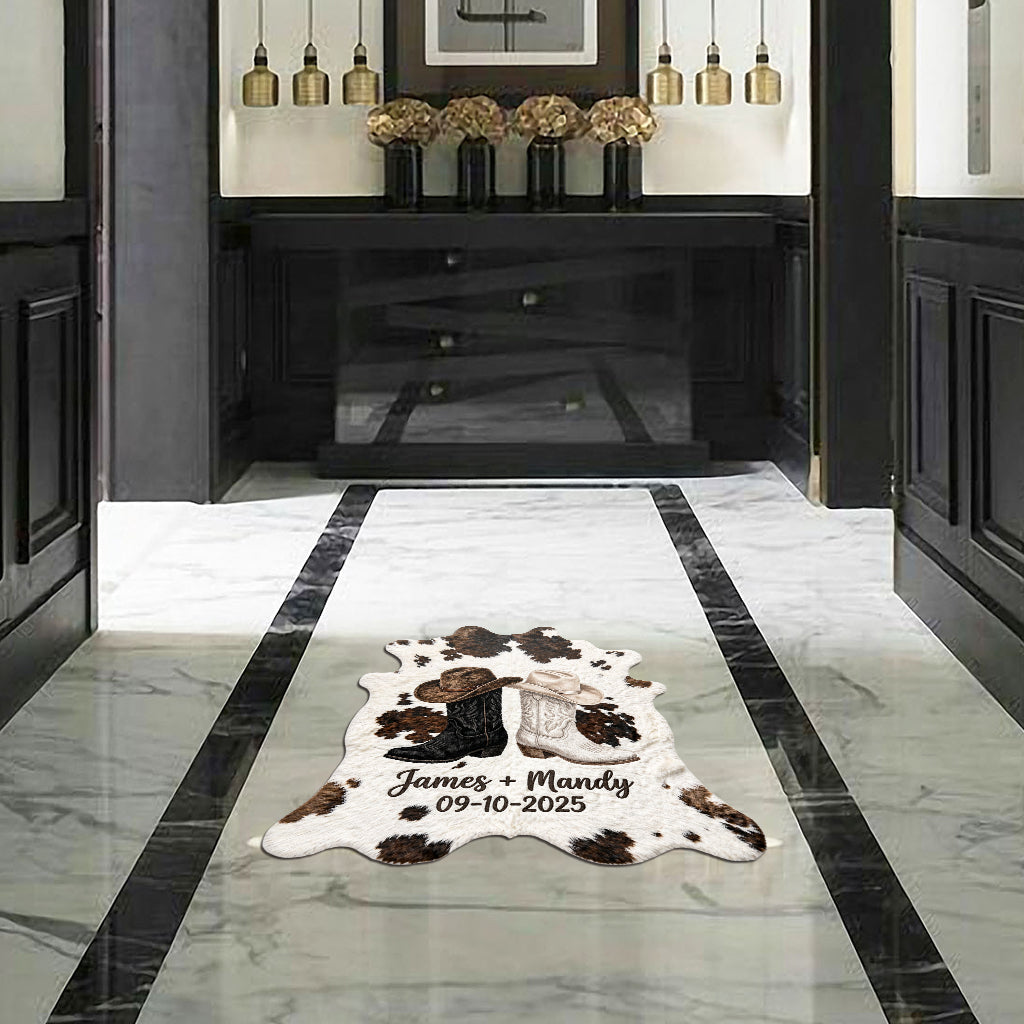 Farm House Decoration, Cowboy & Cowgirl Couple - Personalized Western Outfit Shaped Doormat/ Rug