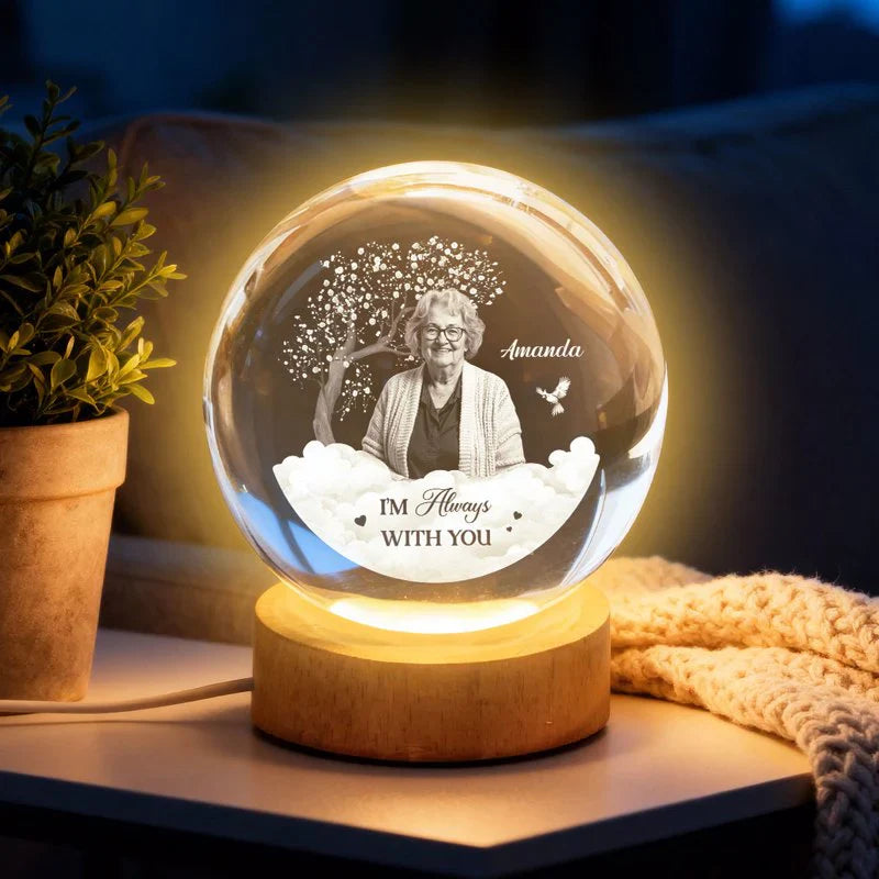 Personalized Memorial Globe Lamp With Photo Style Tribute - Warm Nightstand Glow, Unique Sympathy Gift