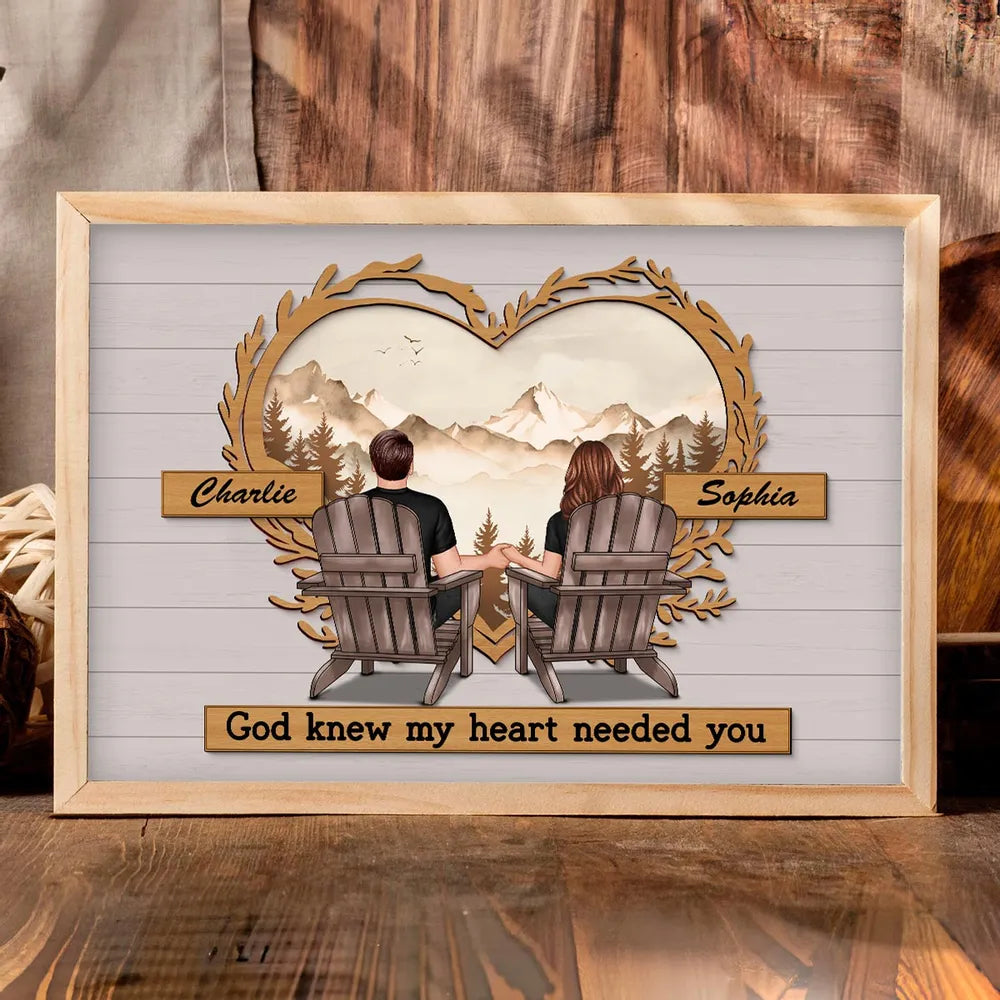 Couple Mountain View Poster – “God Knew My Heart Needed You” wall art, a perfect romantic gift for couples