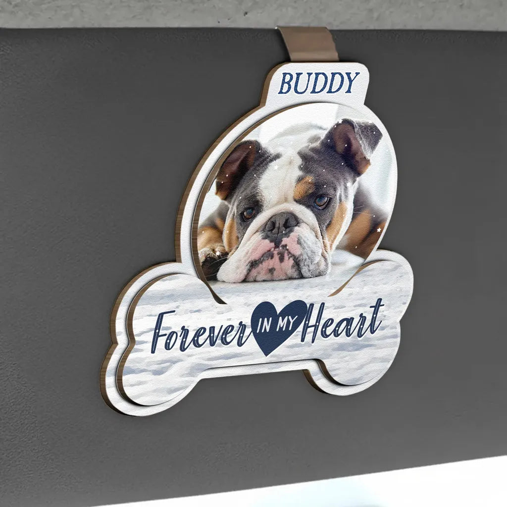 Forever In My Heart 2-Layer Wooden Car Visor Clip with Custom Pet Photo, Sweet Memorial Gift to Keep Them Close