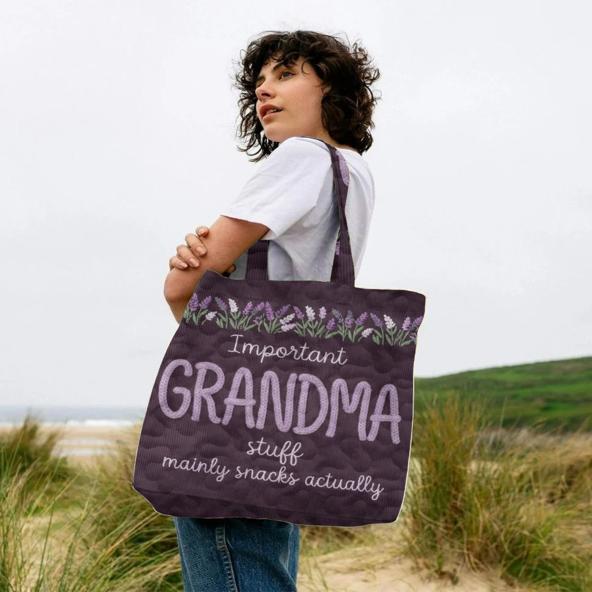 Important Nana Stuff Mainly Snacks Actually - Personalized Grandma Quilted Tote Bag