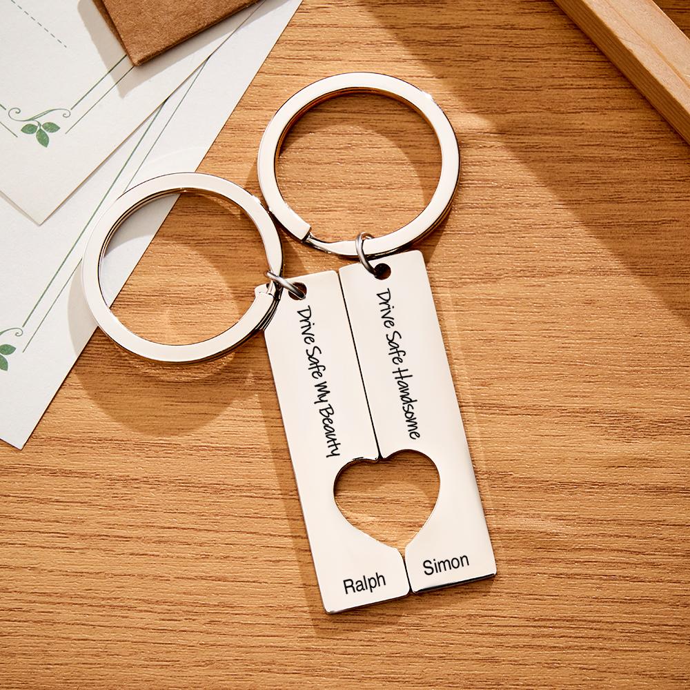 Drive Safe Matching Heart - Personalized Couple Drive Safe Matching Keychain