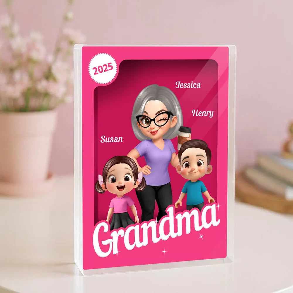 Rectangle Acrylic Block Plaque for Grandma, Custom Cartoon Design, Smooth Texture, Clear and Heartwarming Gift
