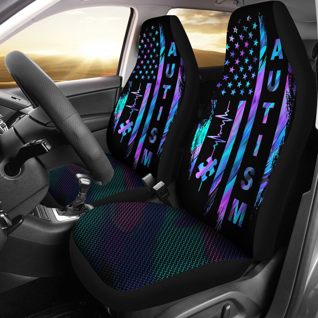 American Flag Autism Awareness Seat Covers 0622