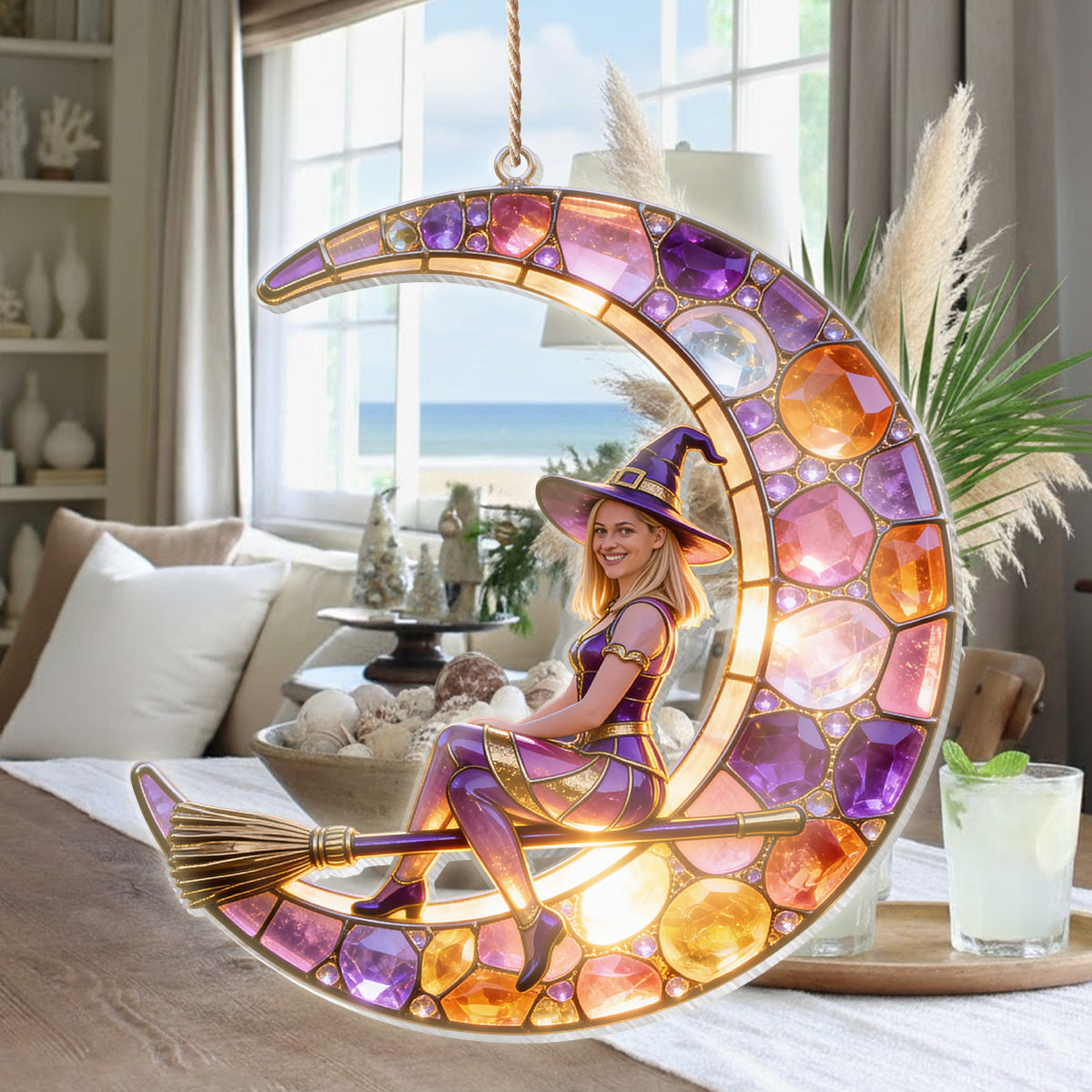 Beautiful Witch, Crescent Moon - Personalized Witch LED Light Acrylic Sign
