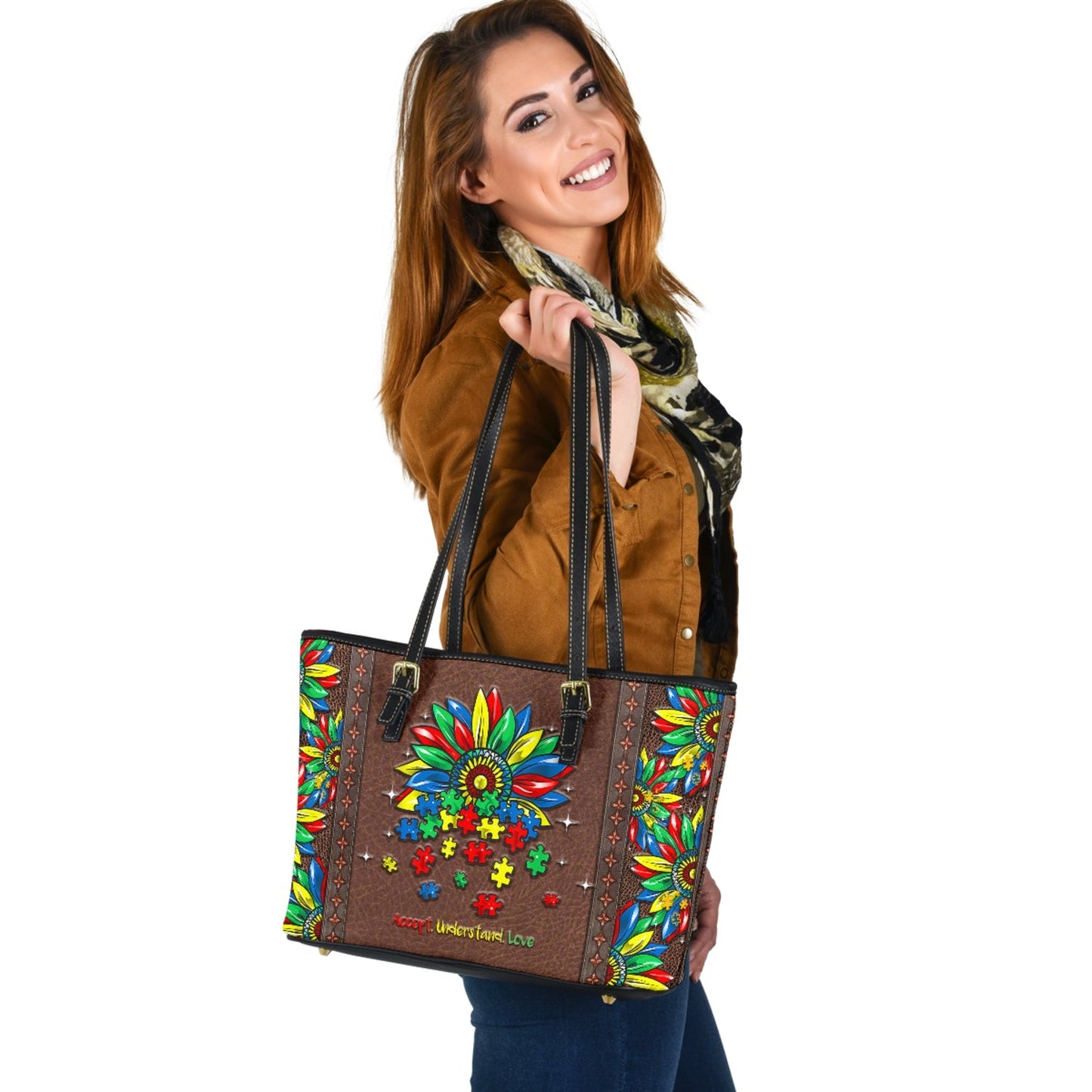 Accept Understand Love Autism Awareness Leather Bag 0622