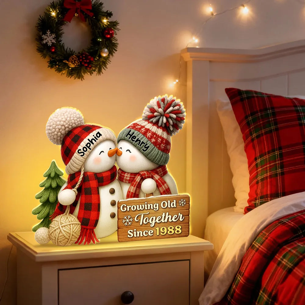Snowman Couple Acrylic Light Box - Romantic Winter Gift Plaque