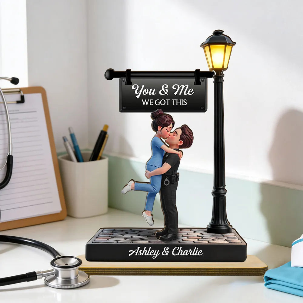 Personalized 2-Layer Wooden Plaque Lamp Post Couple Kissing You & Me We Got This Unique Romantic Gift For Him Or Her