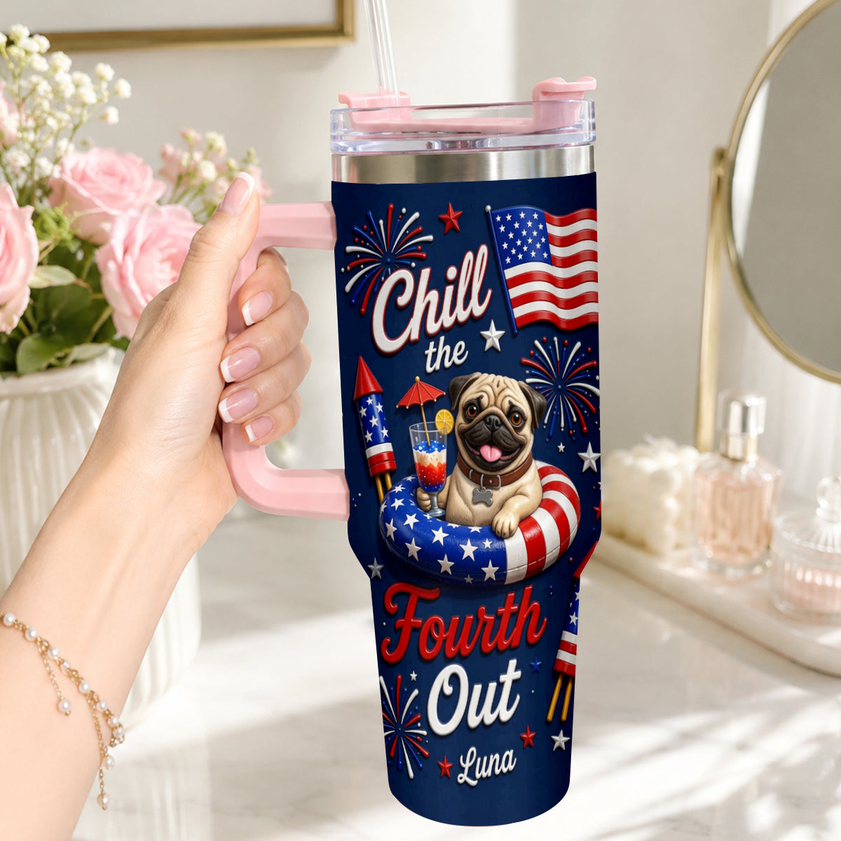 Funny Pet Chill The Fourth Out - Personalized Dog Tumbler With Plush Charm