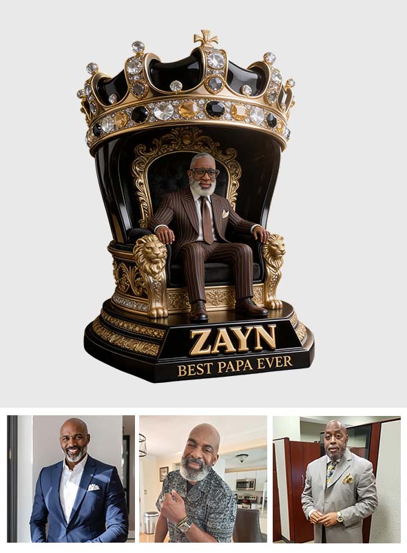 Custom King Throne Photo Figurine Statue for Latin Dad | Personalized Best Dad Ever Crown Sculpture | Unique Father's Day Gift for Husband Office Desk Decor