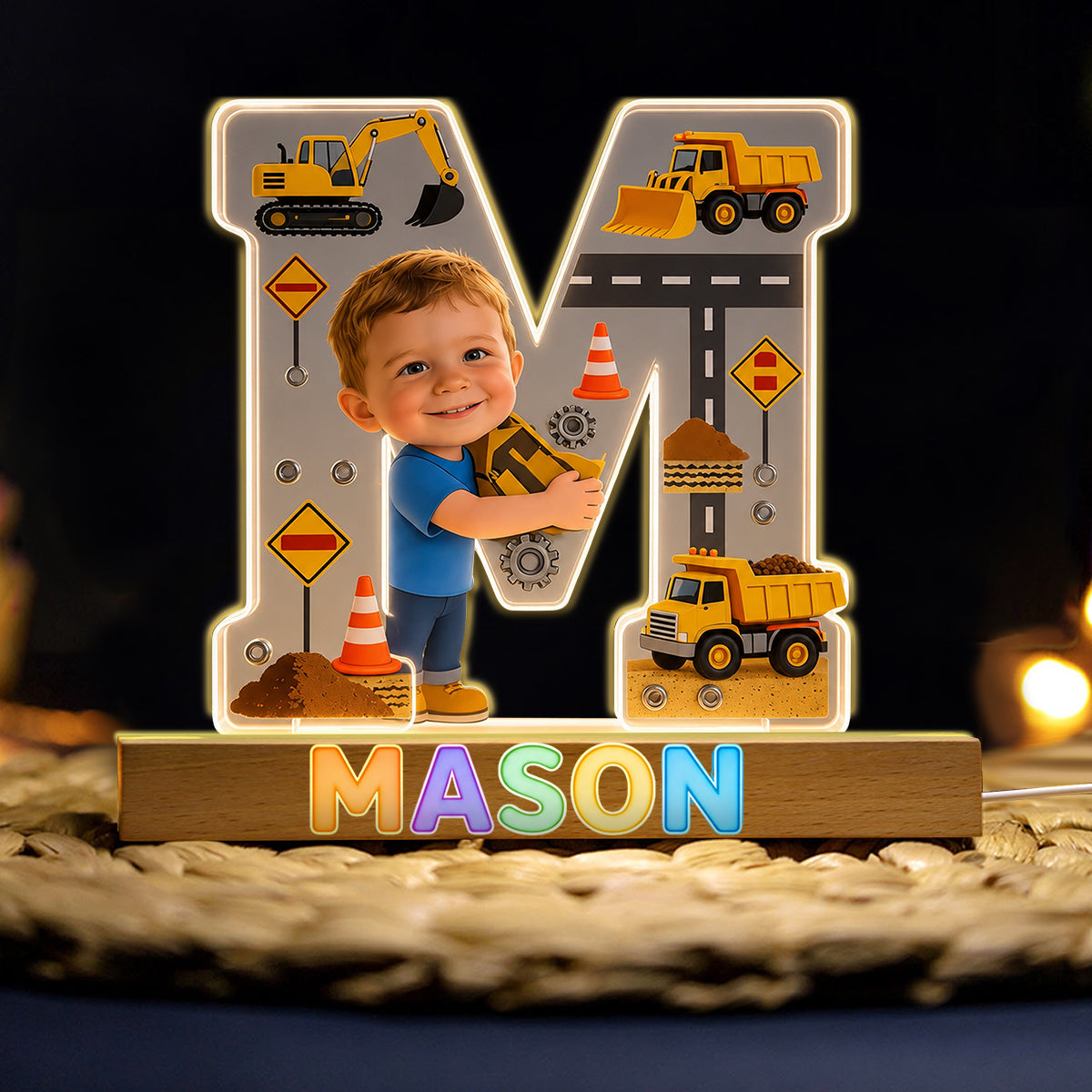 Alphabet Letter & Custom Photo And Theme - Personalized Kid Shaped Led Night Light