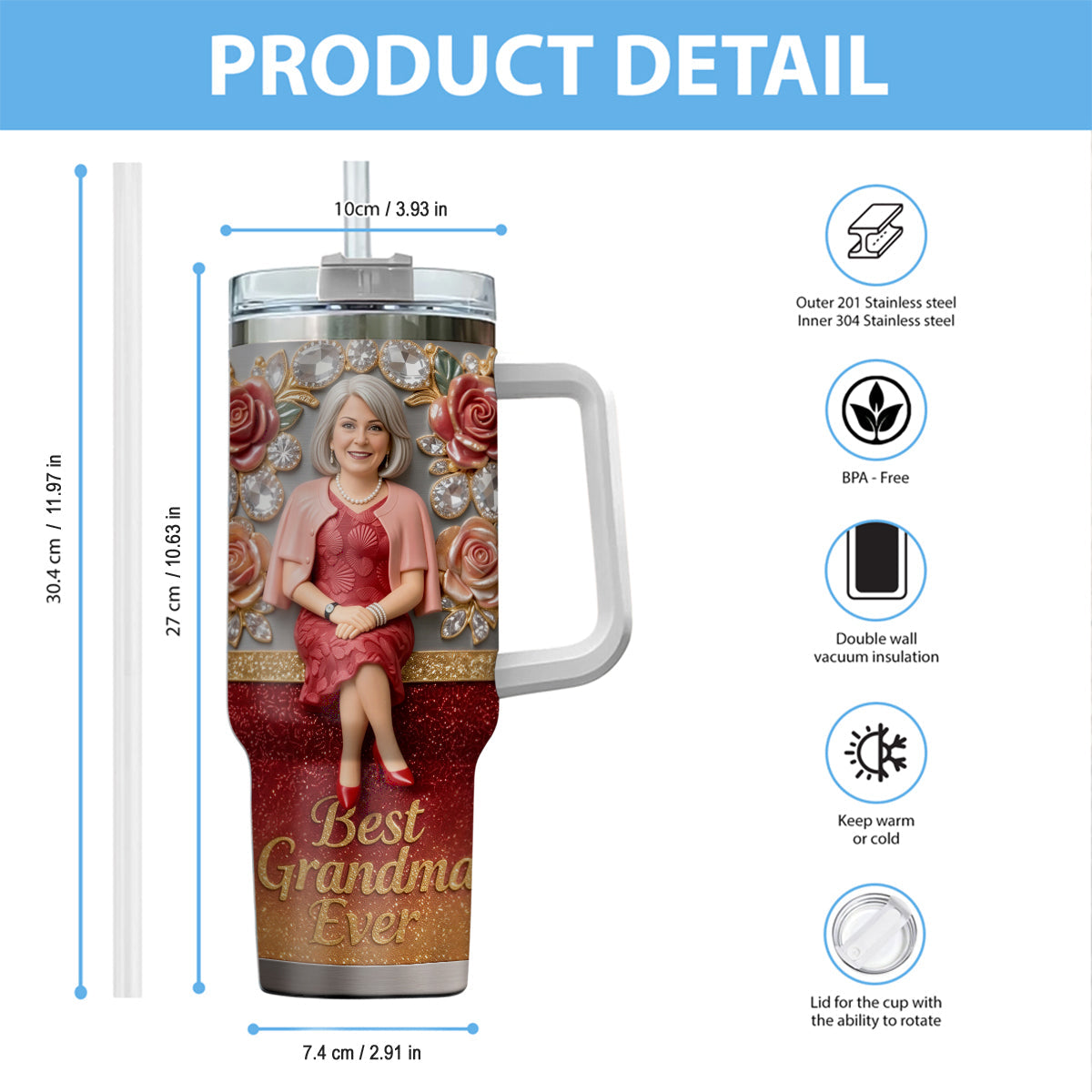 Best Grandma Ever, Perfect For Mom, Nana - Personalized Grandma Tumbler With Handle