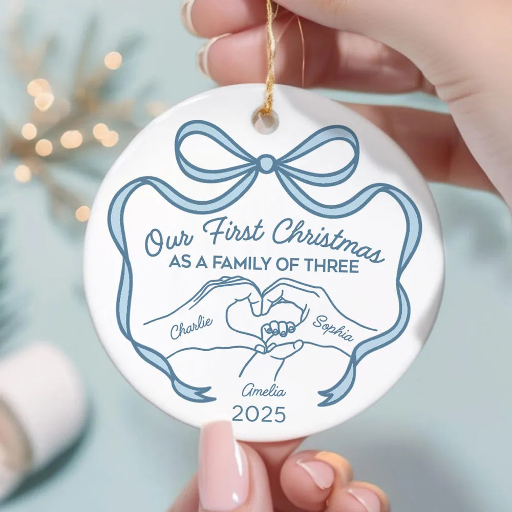 Our First Christmas as a Family of Three Ceramic Ornament, 2025 Family Keepsake