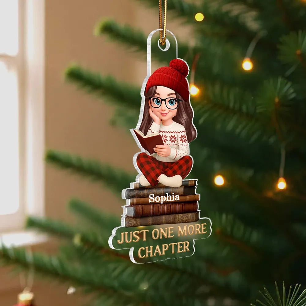 Custom Name & Look Book Lover Ornament: Personalized Acrylic Reading Girl Tree Decor | Choose Skin Tone & Body Type Gift