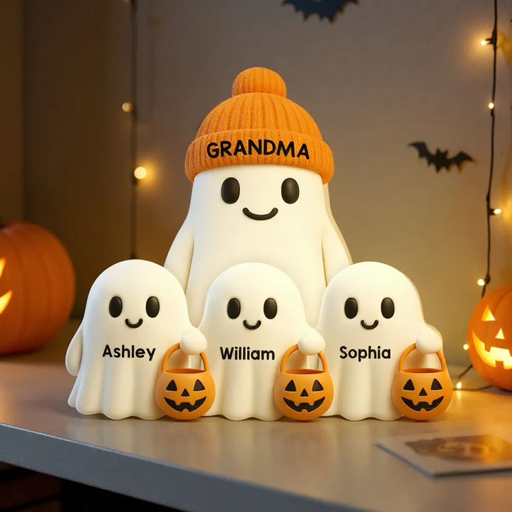 Grandma and Family Ghost Acrylic Light Box, Cozy Halloween Home Décor, Gift-Ready Accent for Family
