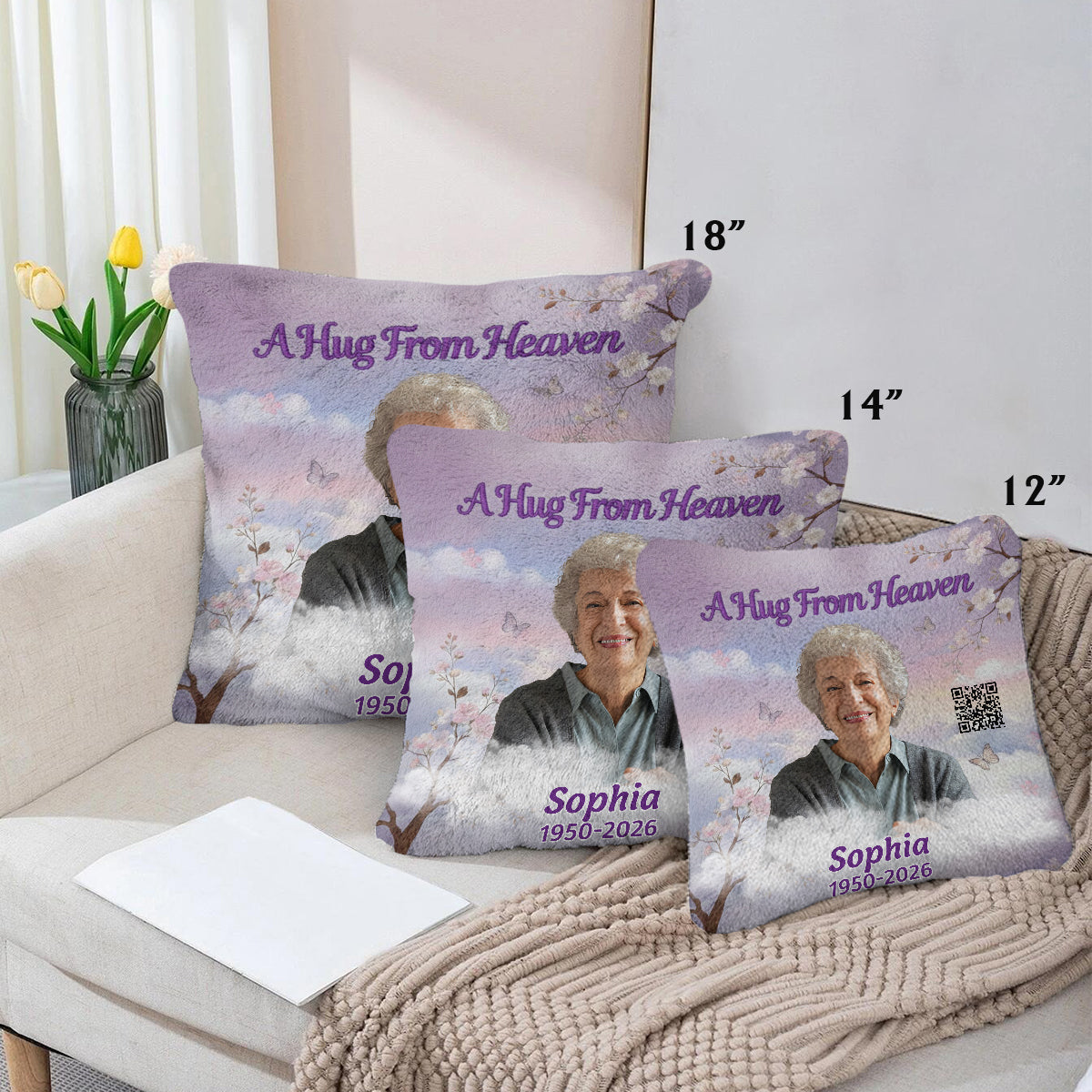 A Hug From Heaven - Personalized Memorial Faux Fur Square Pillow