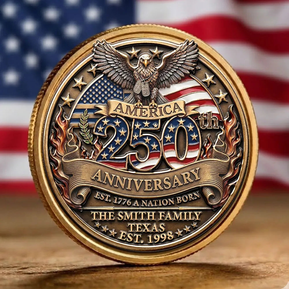 America 250th Anniversary Personalized Alloy Keepsake Coin, Patriotic Eagle & Flag Design, Unique Family Gift