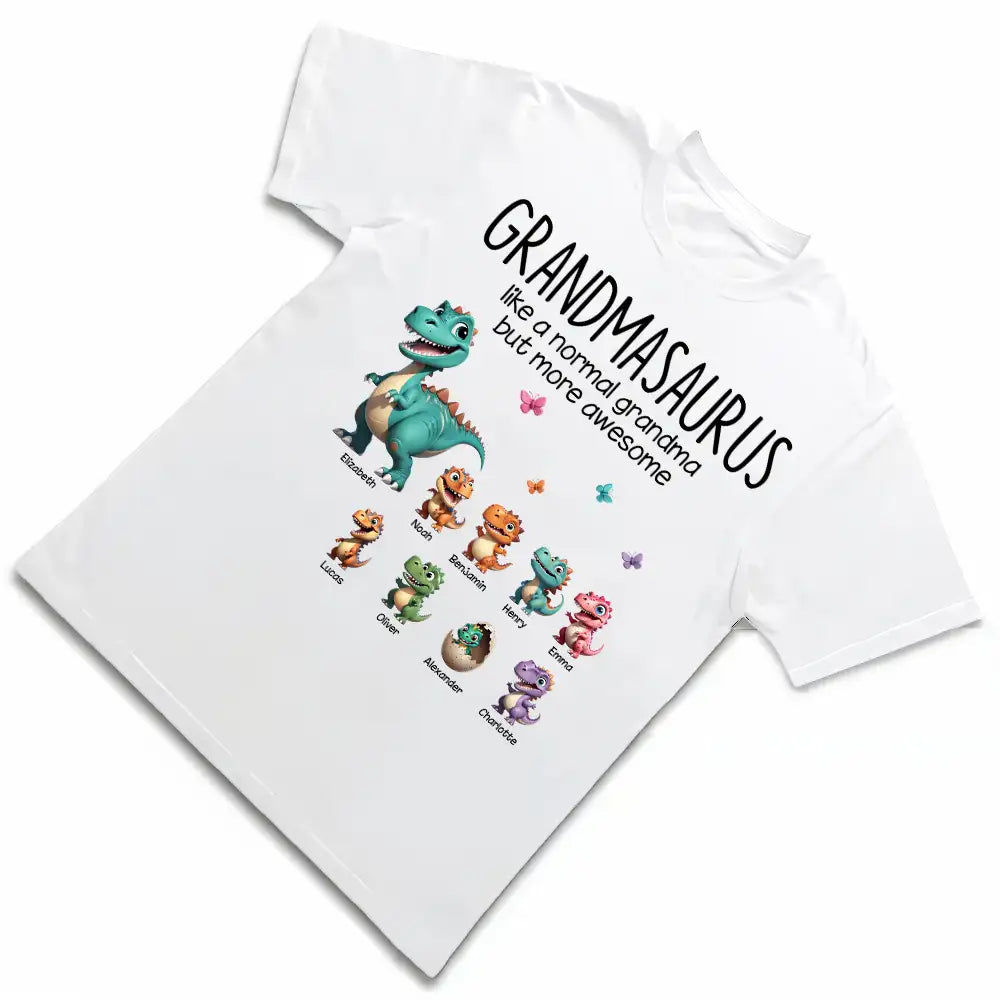 Personalized Classic Tee - Fun Dinosaur Family Design, Ideal Grandmother’s Day Gift for Grandma, Grandkids & Couples