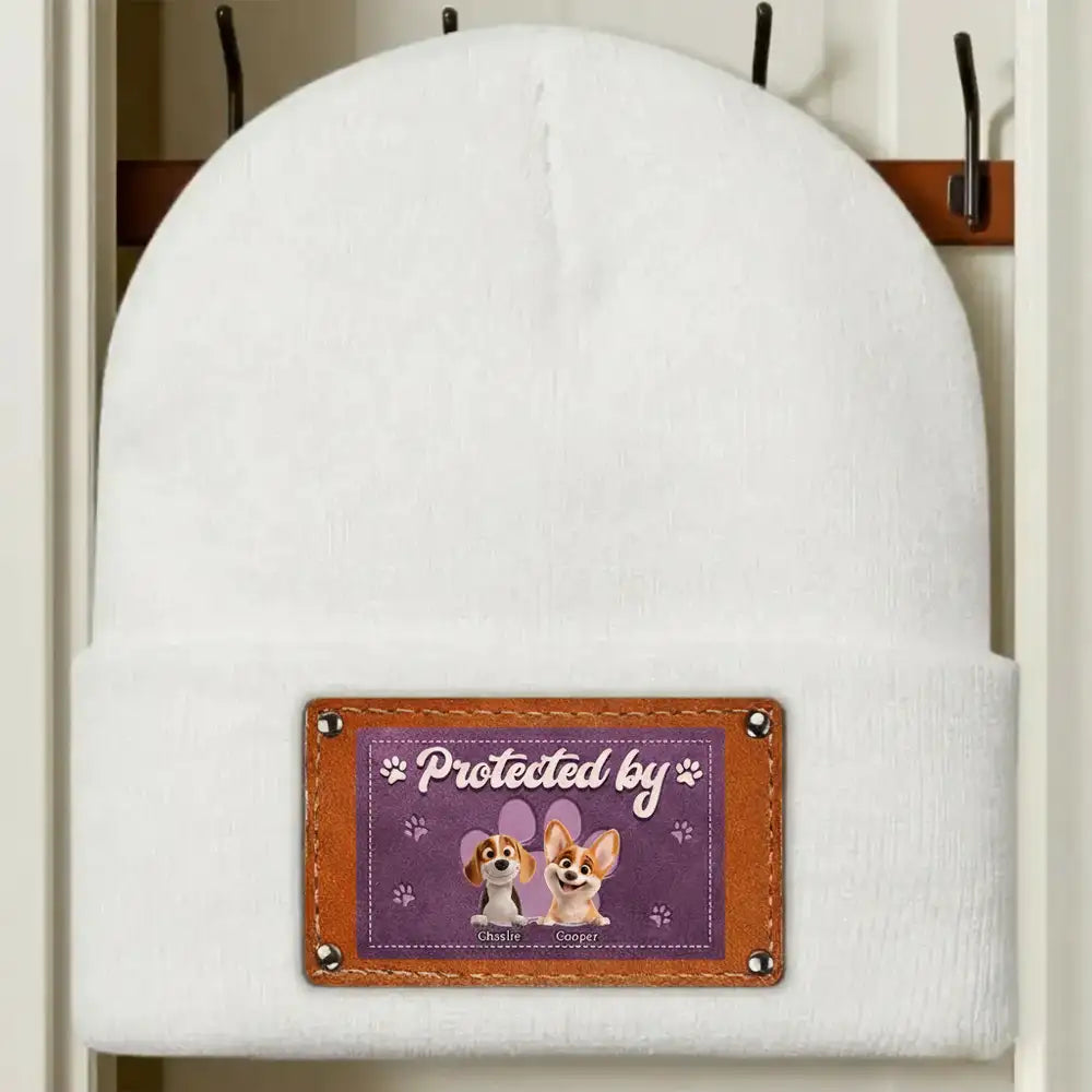 Leather Patch Beanie Hat with Pet Protector Design, High Clarity, Fun and Warm Gift for Winter