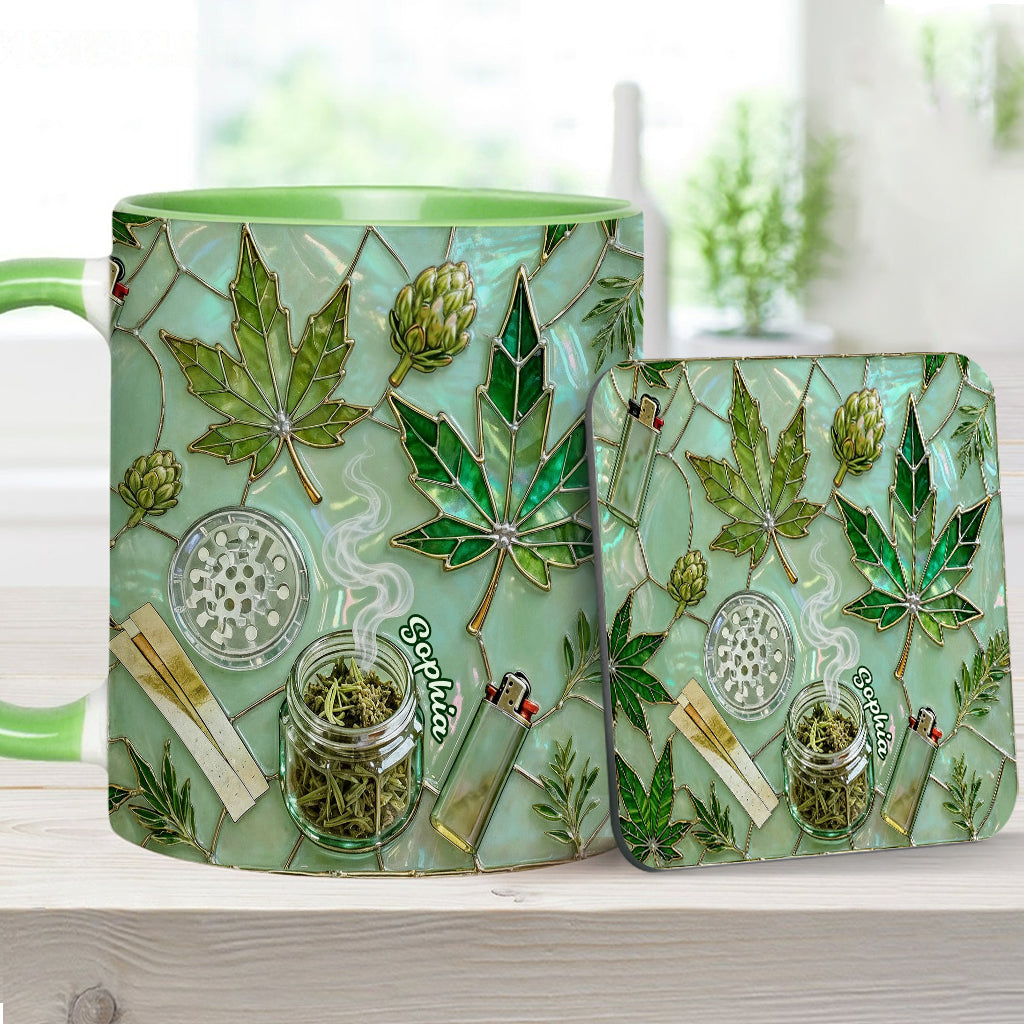 Green Magic Leaf - Personalized Weed Accent Mug & Coaster