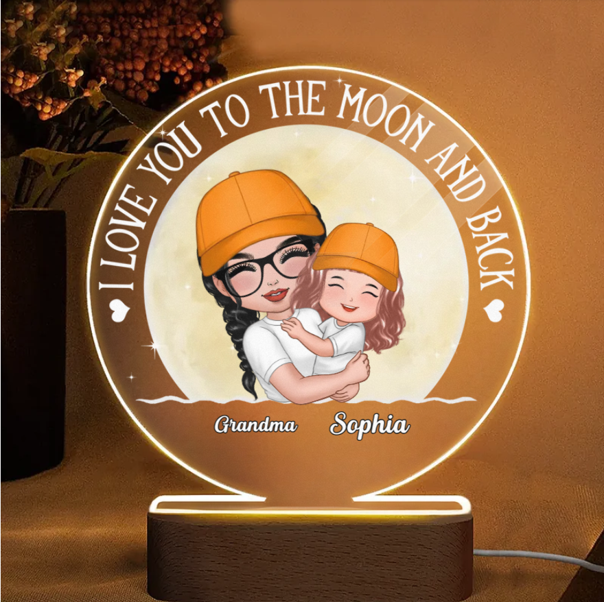 Gift for Grandkid & Grandma - Grandma Mom Hugging Kid - Personalized Custom Ornament, Keychain,Plaque and Pillow