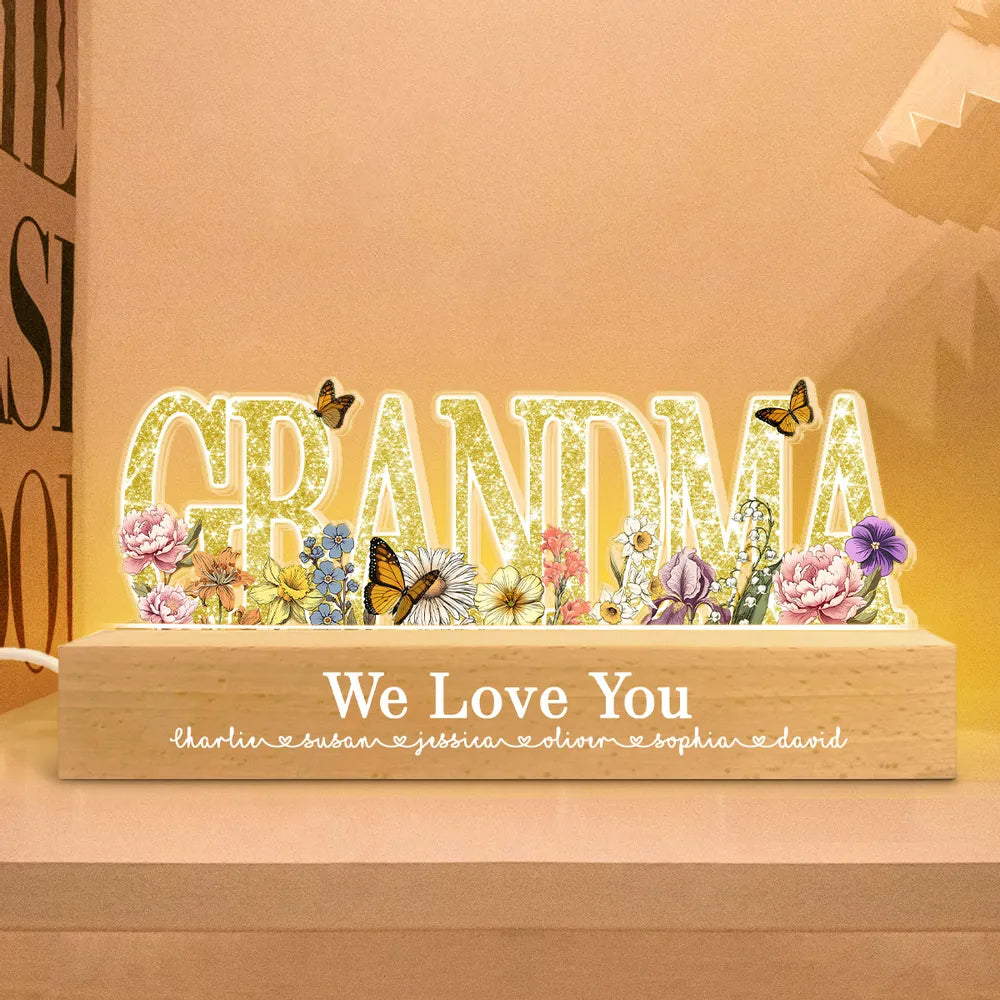 Personalized Block LED Light Plaque for Mom, Floral MOM Night Light with Custom Details, Cozy Bedroom Lamp & Heartfelt Gift
