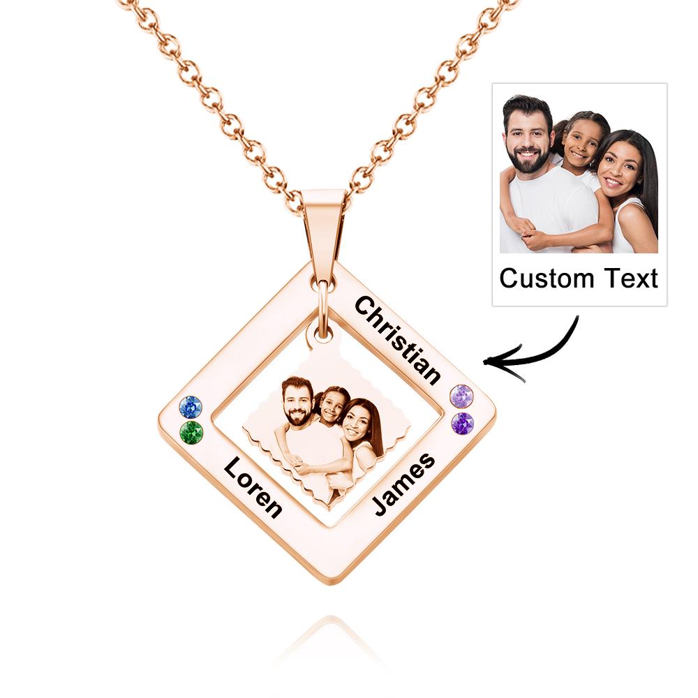 Any Phtos - Personalized Photo Engraved Necklace Square Multi-name