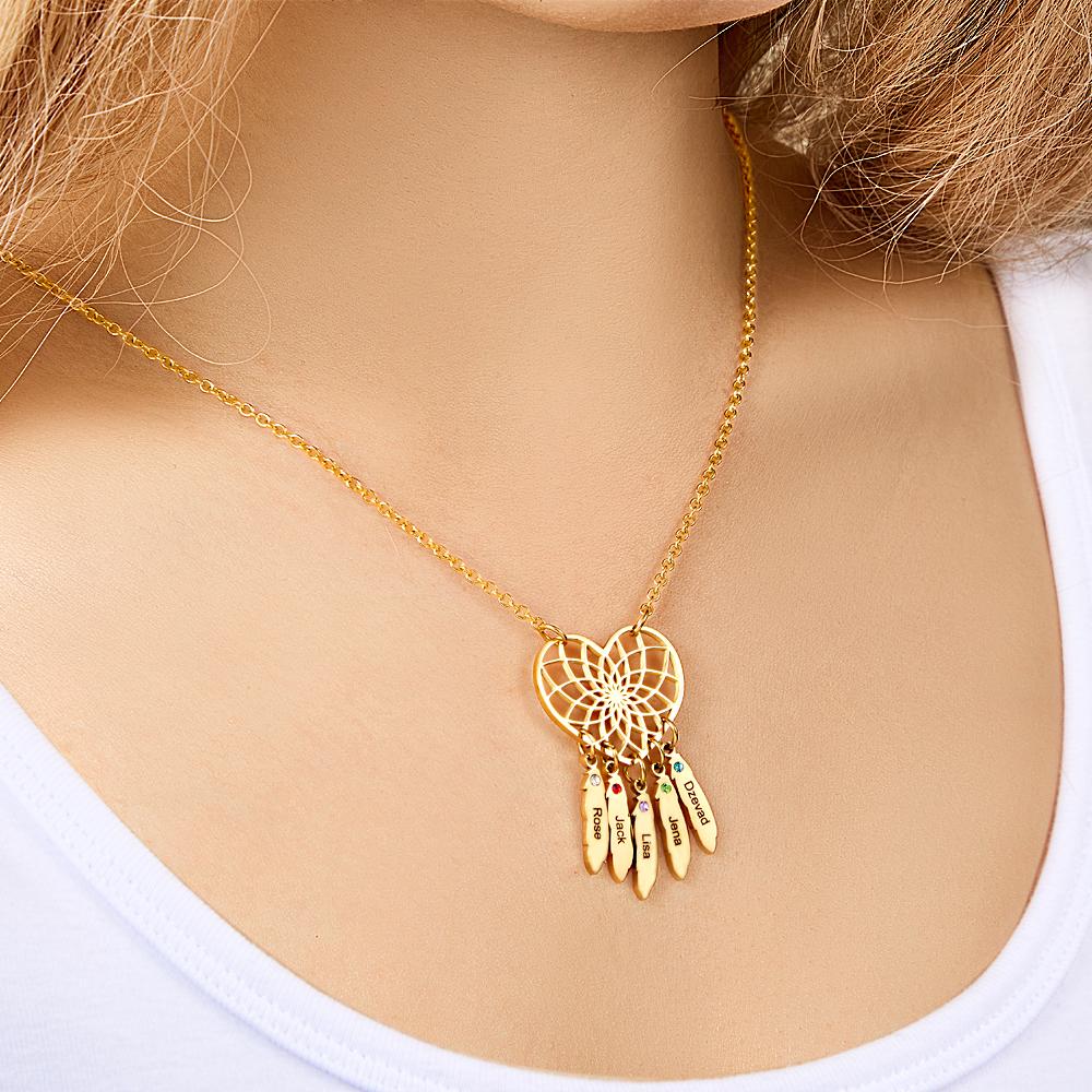 Family Name - Personalized Family Dreamcatcher Birthstone Necklace