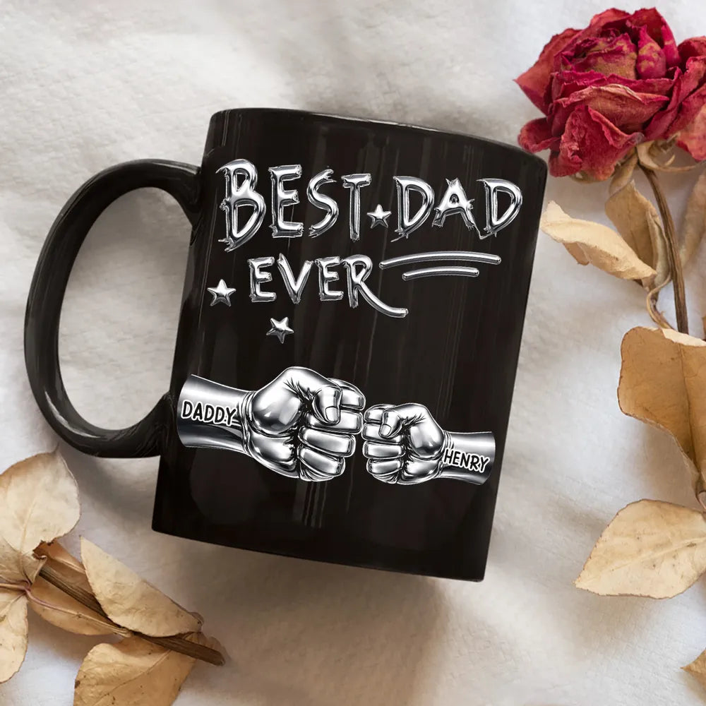 Personalized Best Dad Ever Full Color Mug, Custom Fist Bump Design for Coffee Time, Unique Gift for Dad