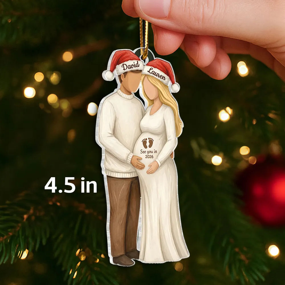 Custom Couple Acrylic Ornament for Parents-to-Be, Romantic Christmas Tree Decor, Personalized Baby Bump Keepsake Gift
