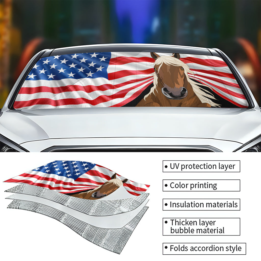 Funny Horse Independence Day - Personalized Horse Car Sunshade