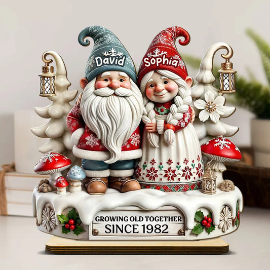 Custom Name Holiday Gnome Pair Wooden Plaque - Festive Home Display, Creative Couple Gift