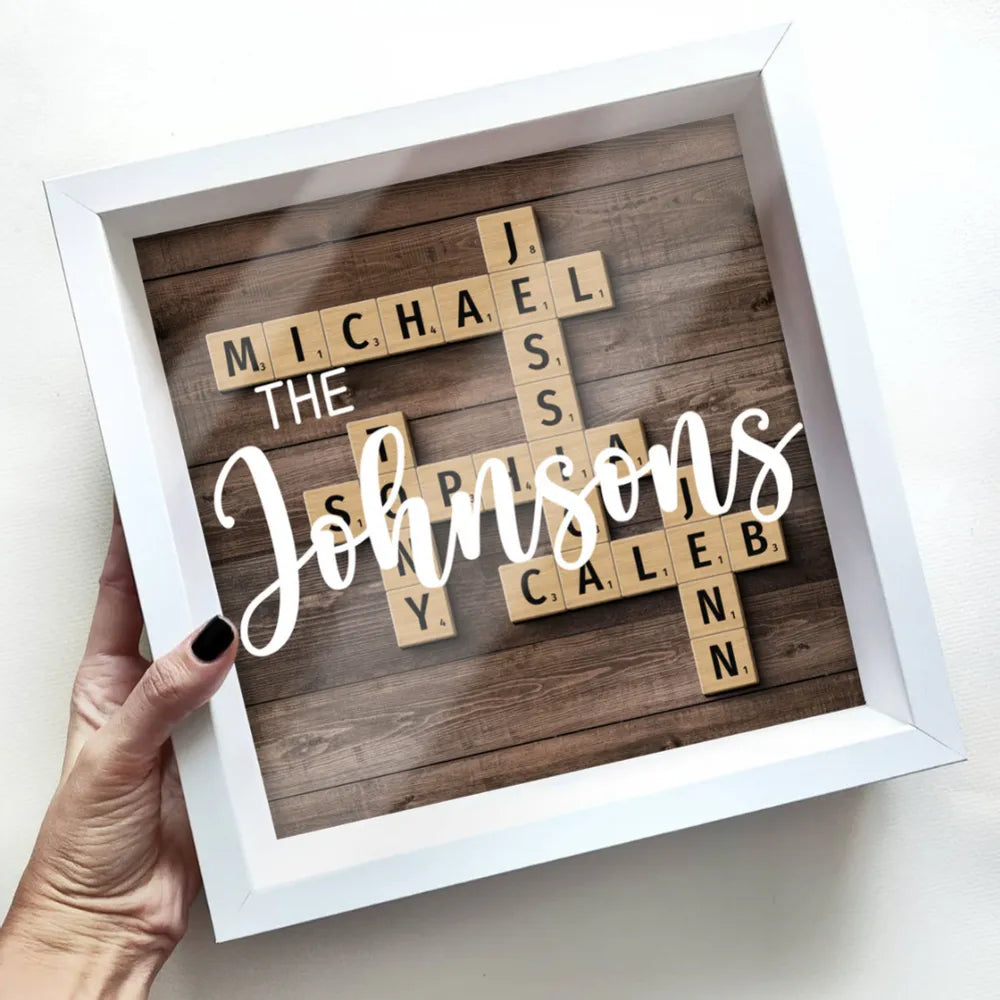 Family Keepsake Crossword Puzzle Art Created In A Moment Treasured Forever Personalized Shadow Box