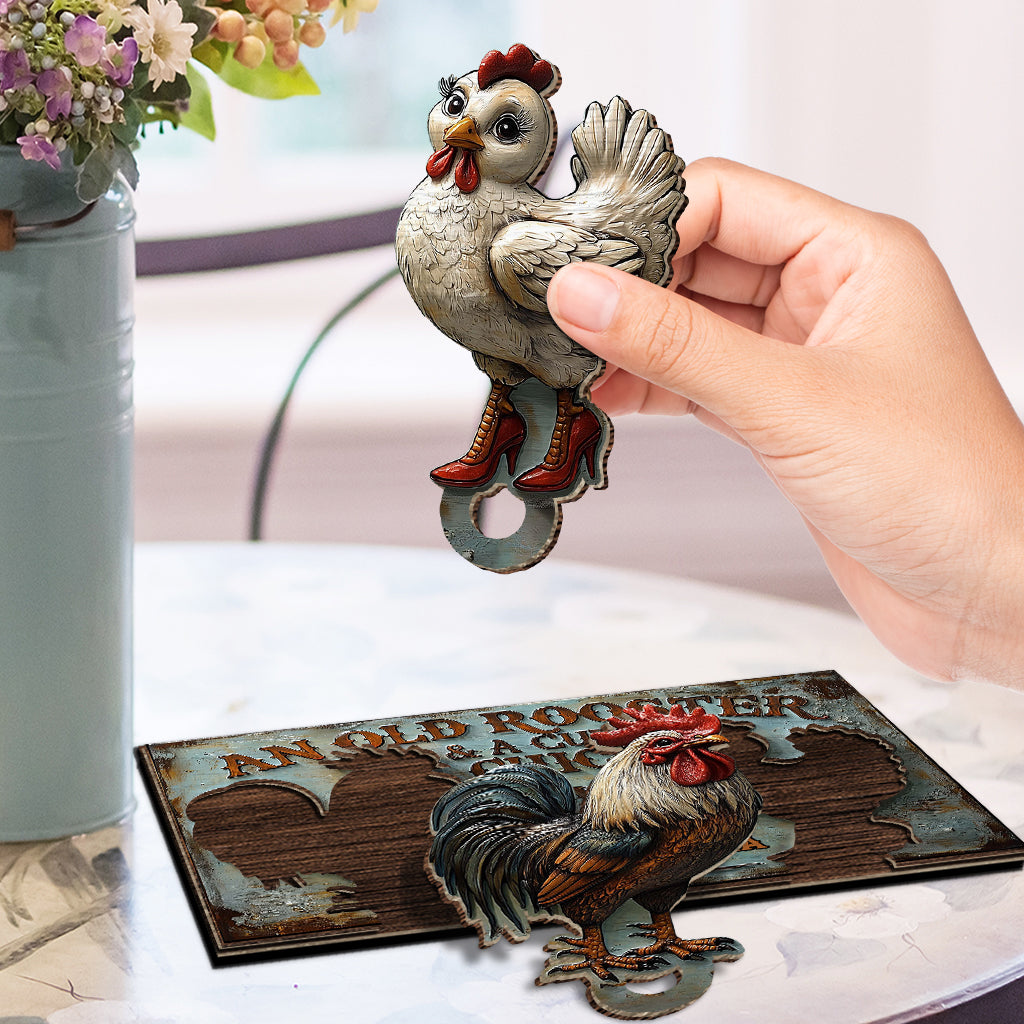 An Old Rooster & A Cute Chick Live Here - Personalized Farmer Key Holder