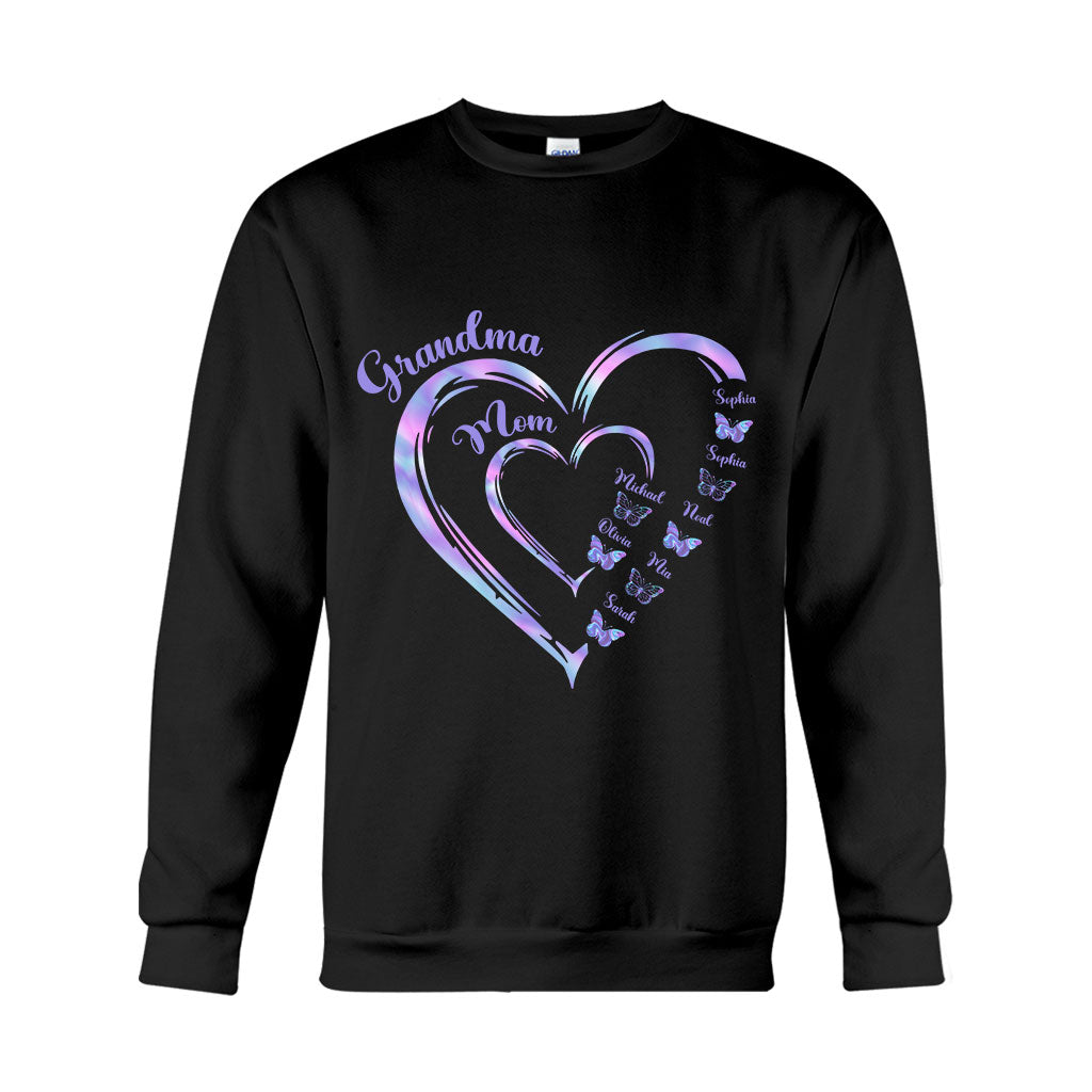 First Mom Now Grandma Butterfly Version - Personalized Grandma T-shirt And Hoodie