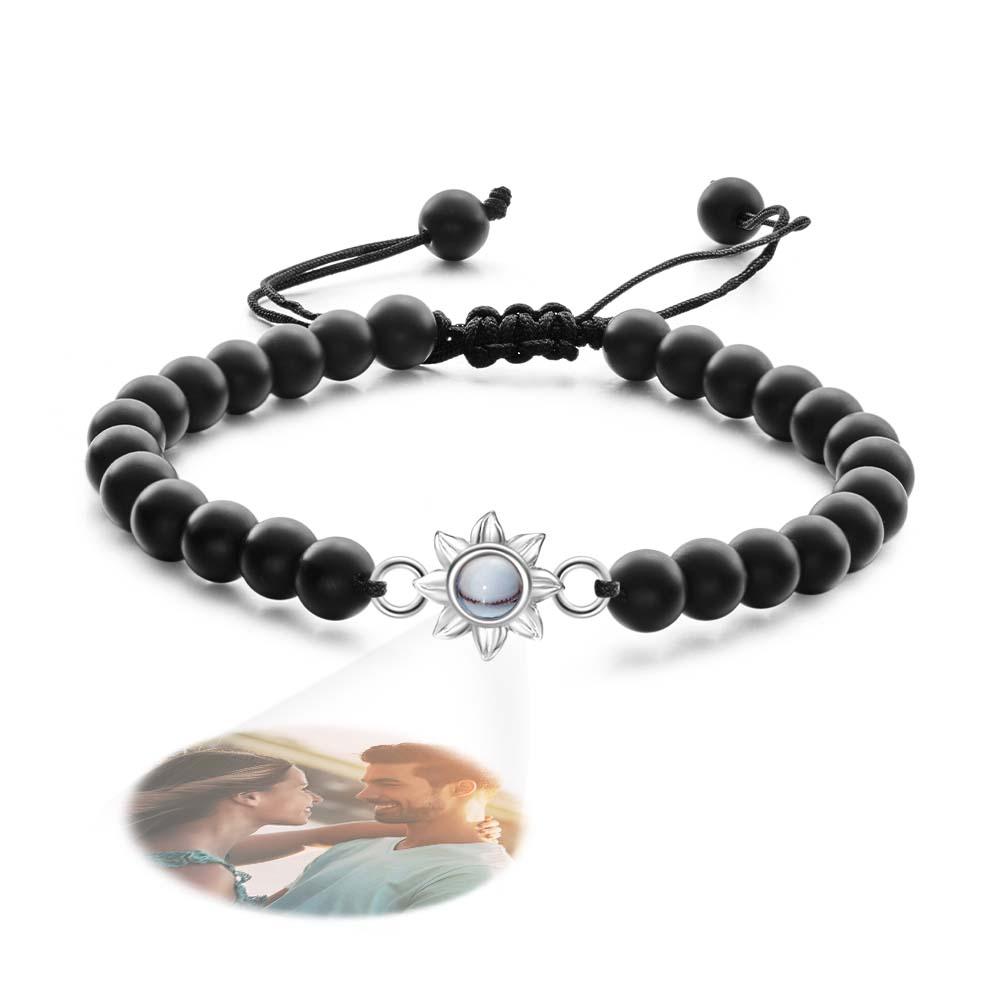 Flower For You - Personalized Photo Projection Beads Bracelet With Sunflower