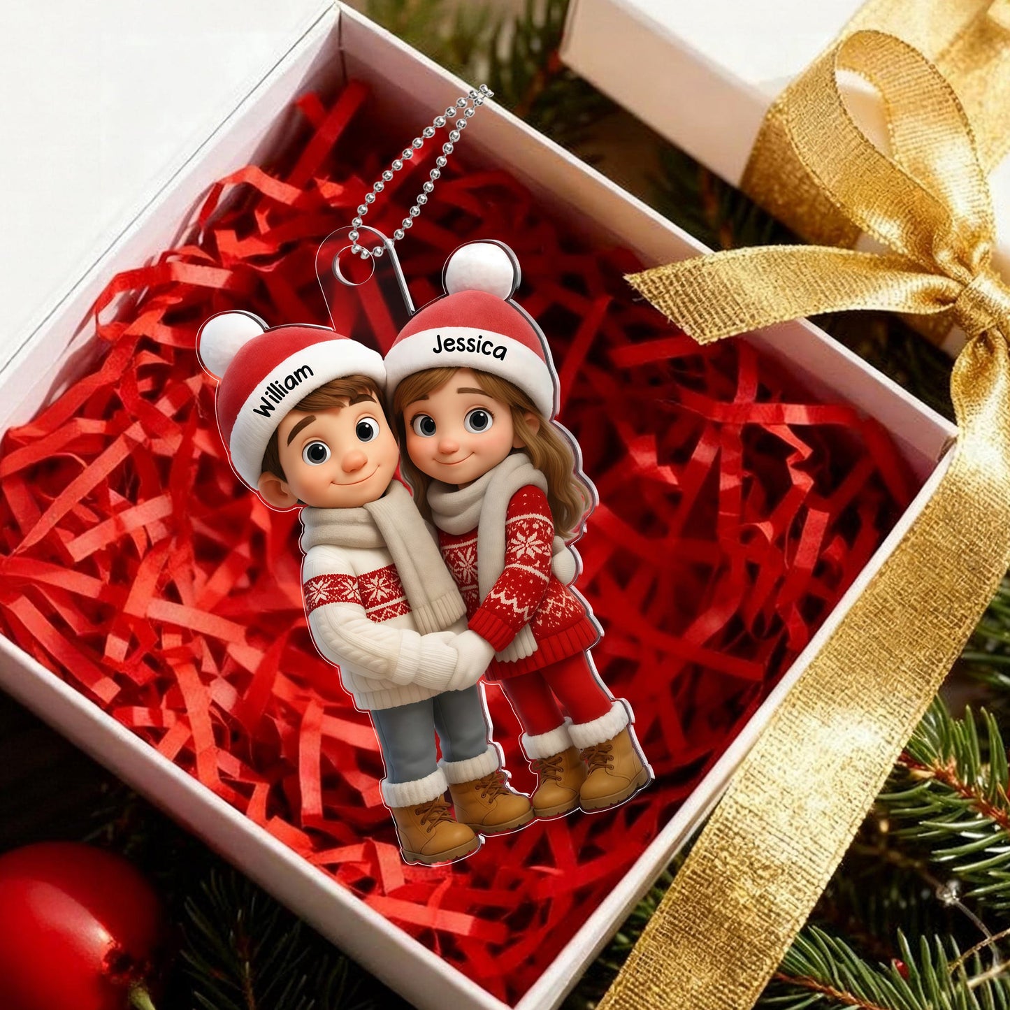 Acrylic Ornament Crystal-Effect Couple in Santa Hats, You & Me We Got This, Christmas Tree Decor, unique gift for couples