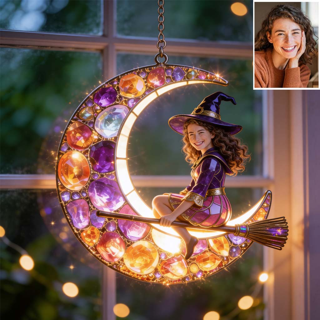 Beautiful Witch, Crescent Moon - Personalized Witch LED Light Acrylic Sign