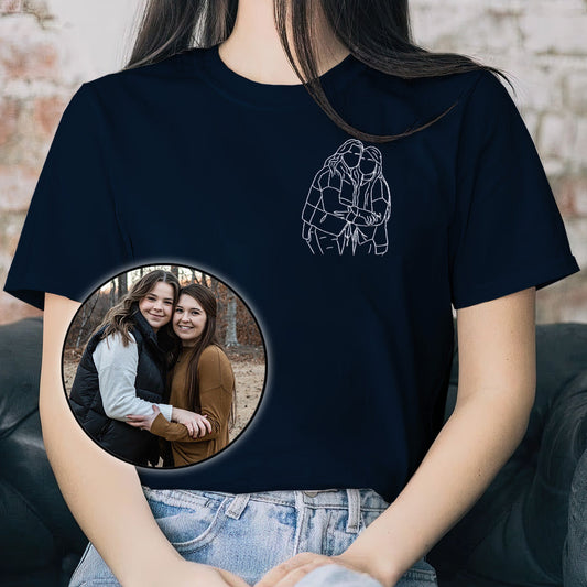 Custom Line Art - Personalized Sibling Embroidered T-shirt